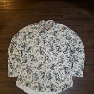 Vintage Woolrich All Over Print Fishing Long Sleeve Button Up Shirt USA XL